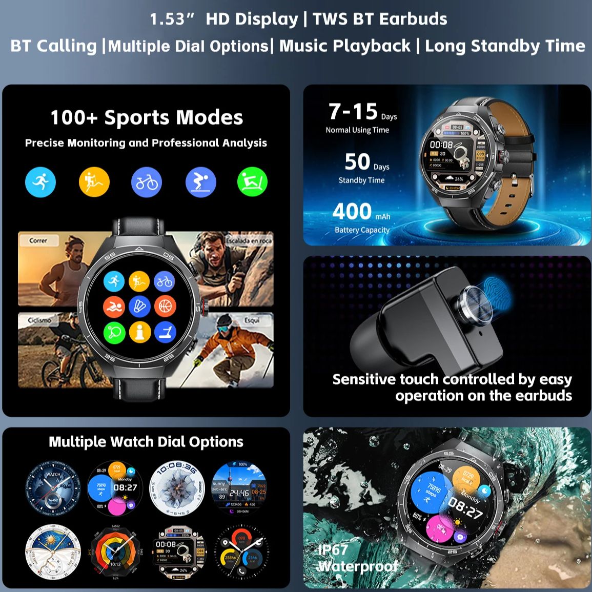 Nfc fone de ouvido relógio int - Smartwatch Health Watches avaliação e preço